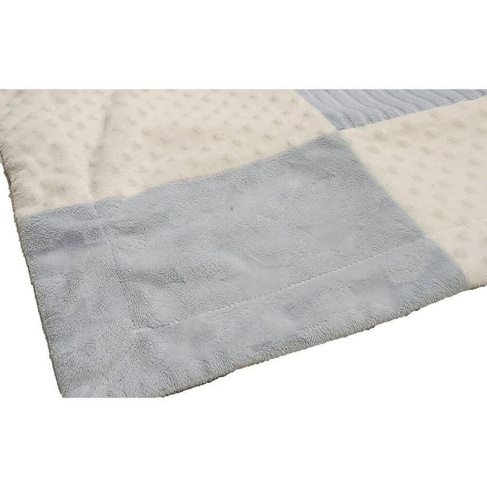 Kyle & Deena Patchwork Square Baby Blanket BLUE & WHITE Minky Dot Stripes Ribbed